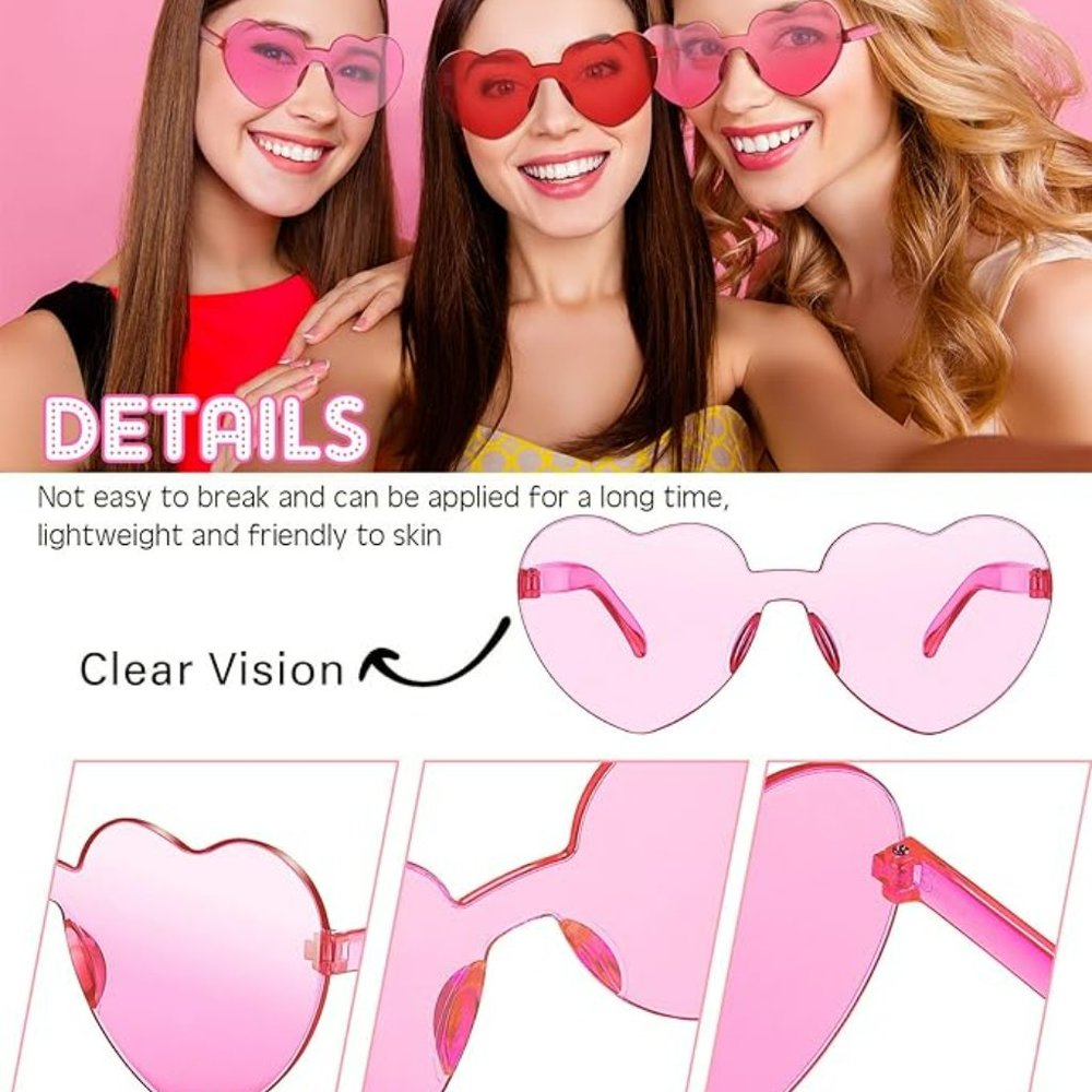 Heart Shaped Frameless UV400 Sunglasses Rose Red - Picture 2 of 4